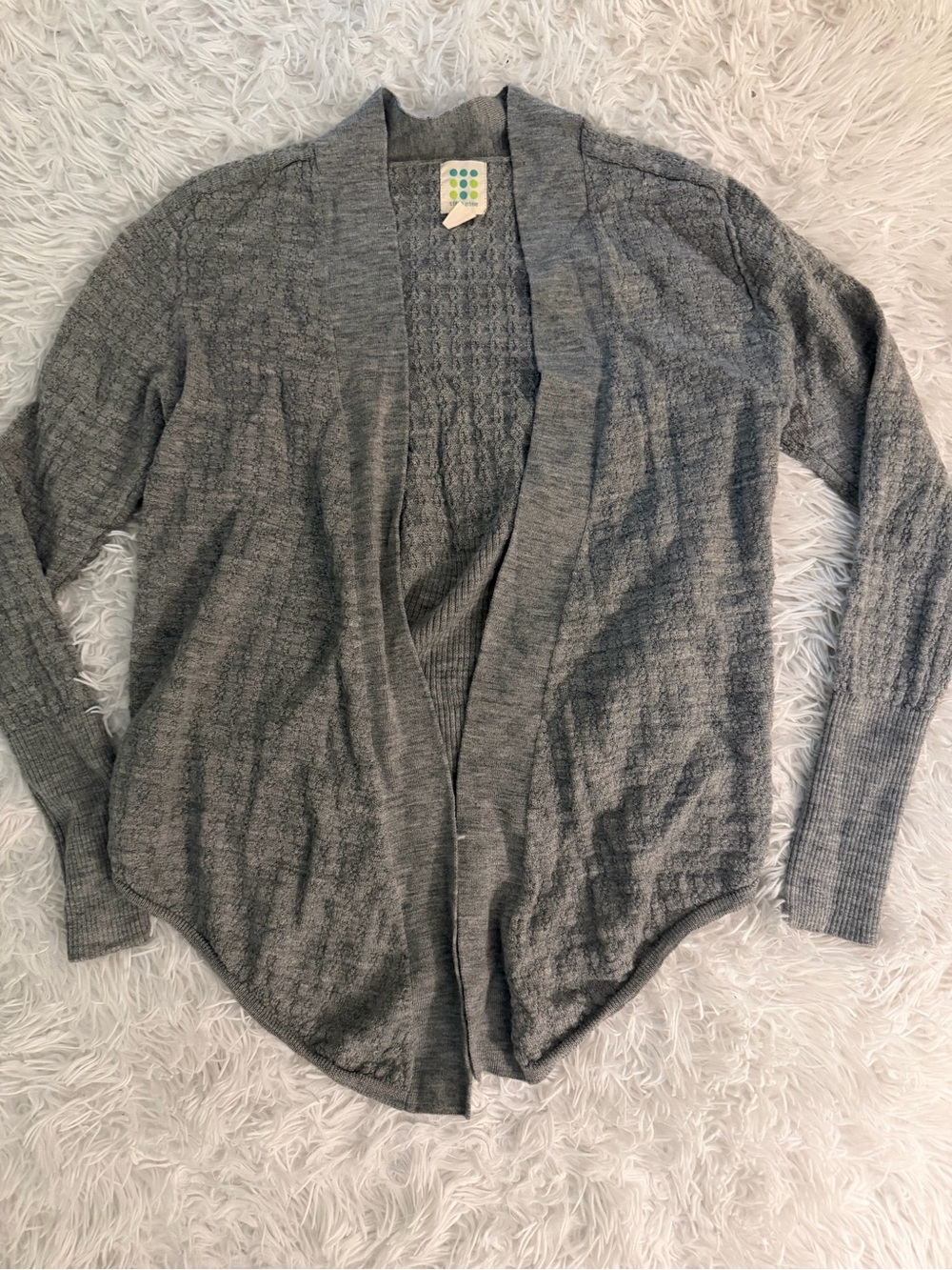 WOOL Title Nine 100% Washable Wool Gray Open Front Cardigan Sweater L